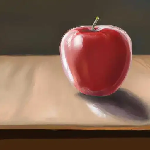 A photorealistic depiction of a red apple on a wooden table. (1).webp